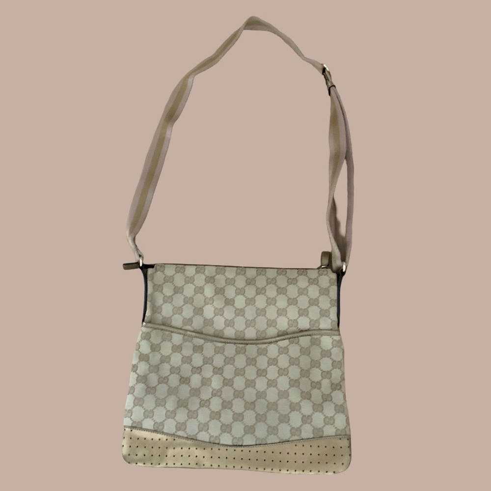 Gucci GG Monogram and Gold Perforated Leather Crossbody Bag
